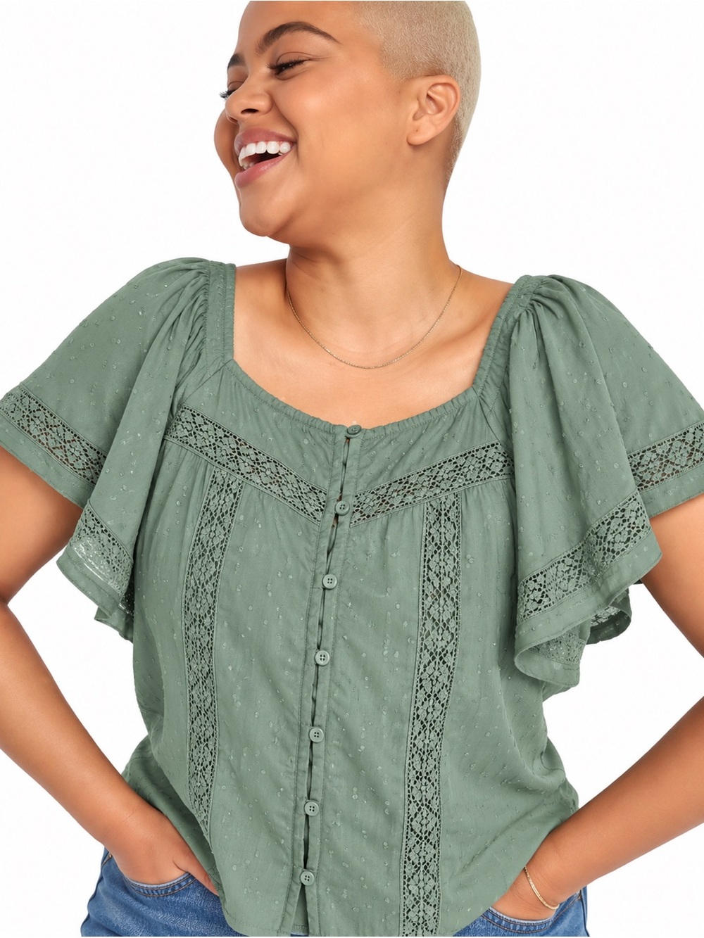 Old Navy Sage Green Fairy Top XXL Swiss Dot Lace Cottagecore Boho Romantic